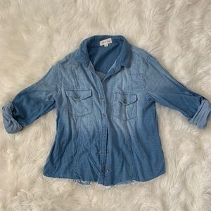 Soft bottom down denim top